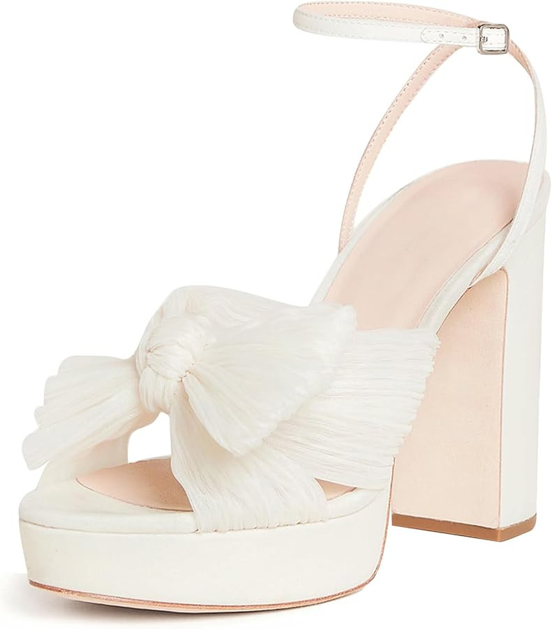 MICIFA Women's Bow Heeled Sandals Pleated Bowknot Platform High Heel Sandals Ankle Strap Chunky D... | Amazon (US)