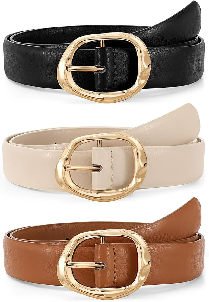 JASGOOD 3 Pack Women Belts for Jeans Pants Ladies Leather Waist Belt Casual Fashion Trend Belt fo... | Amazon (US)