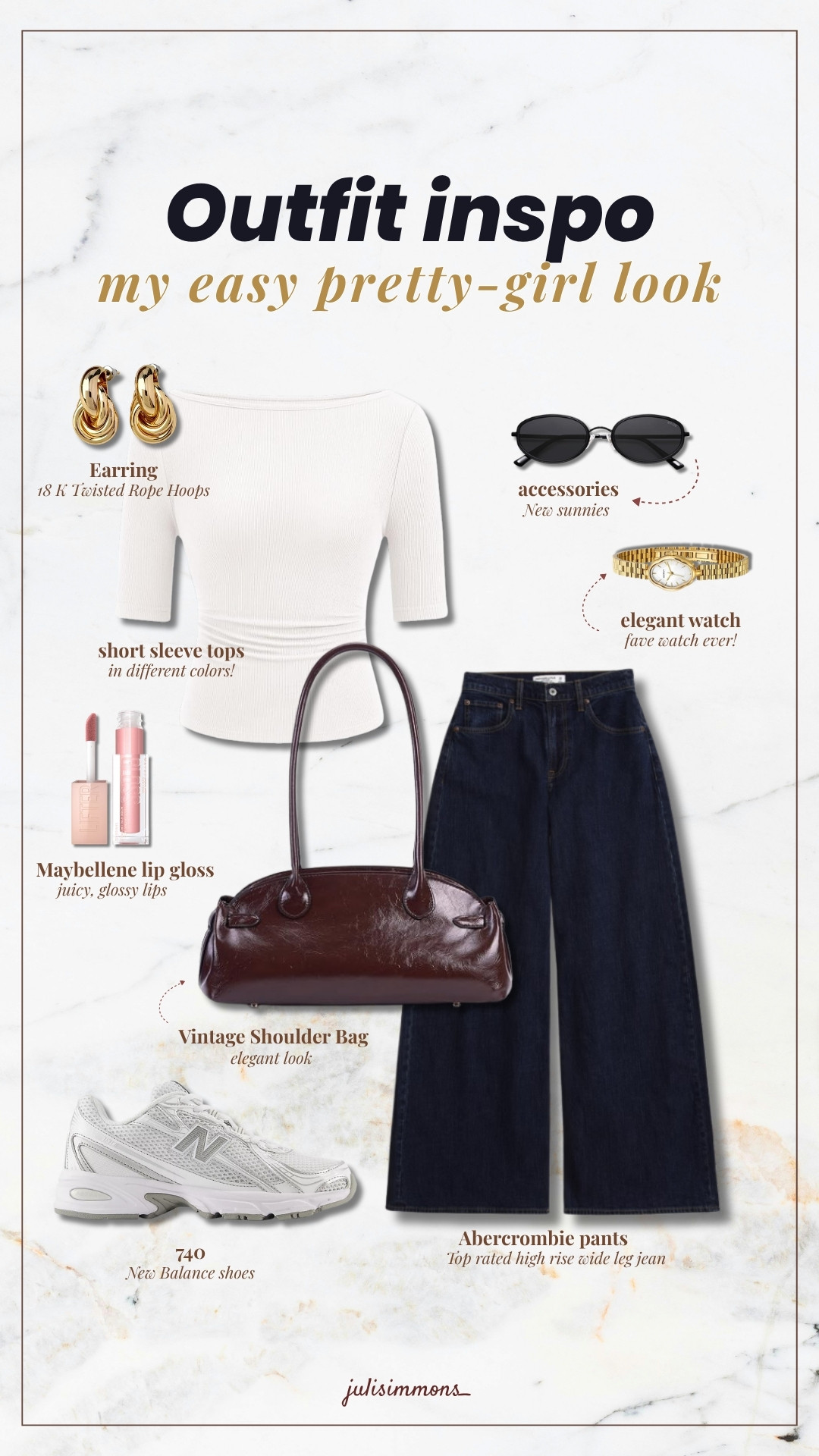 My easy pretty-girl look. This boat-neck top with high-waisted jeans keeps the outfit simple but still feels so elegant. Add New Balance sneakers, a vintage-inspired bag, gold accessories, and a little Maybelline Lifter Gloss, and you’re ready to go!
 

 #LTKootd #LTKMidsize #LTKWorkwear