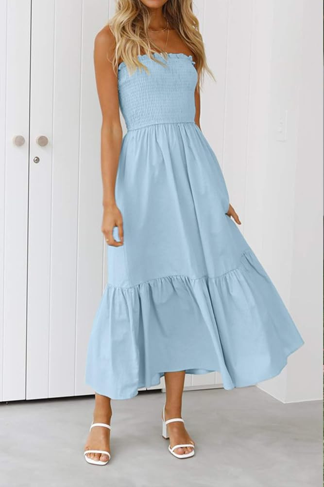 ZESICA Women's Summer Bohemian Floral Printed Strapless Beach Party Long Maxi Dress | Amazon (US)