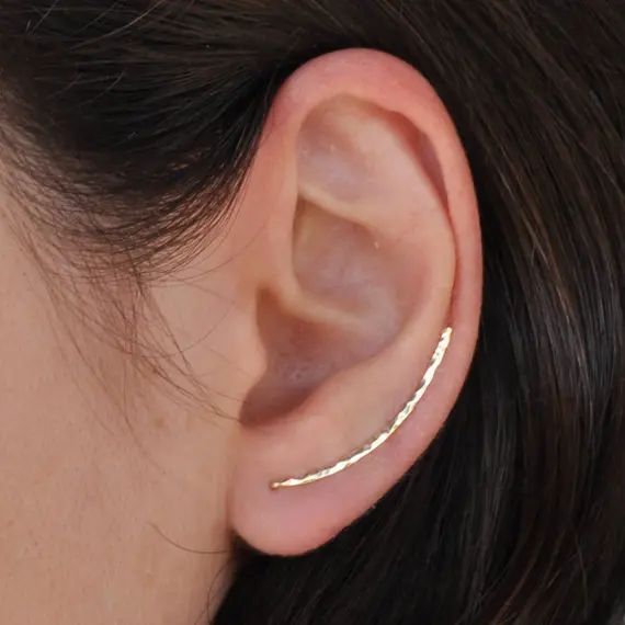 Gold Earrings - Gold Ear Climber Earrings - Gold Ear Crawler - Ear Sweep - Bar Earrings - Earclimber | Etsy (US)
