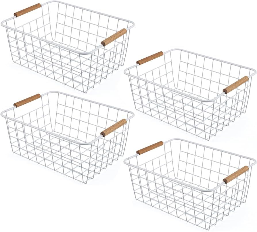 Wire Basket 4 Pcs Wire Storage Baskets Wire Baskets Organizing with Wooden Handles Wire Basket Pa... | Amazon (US)
