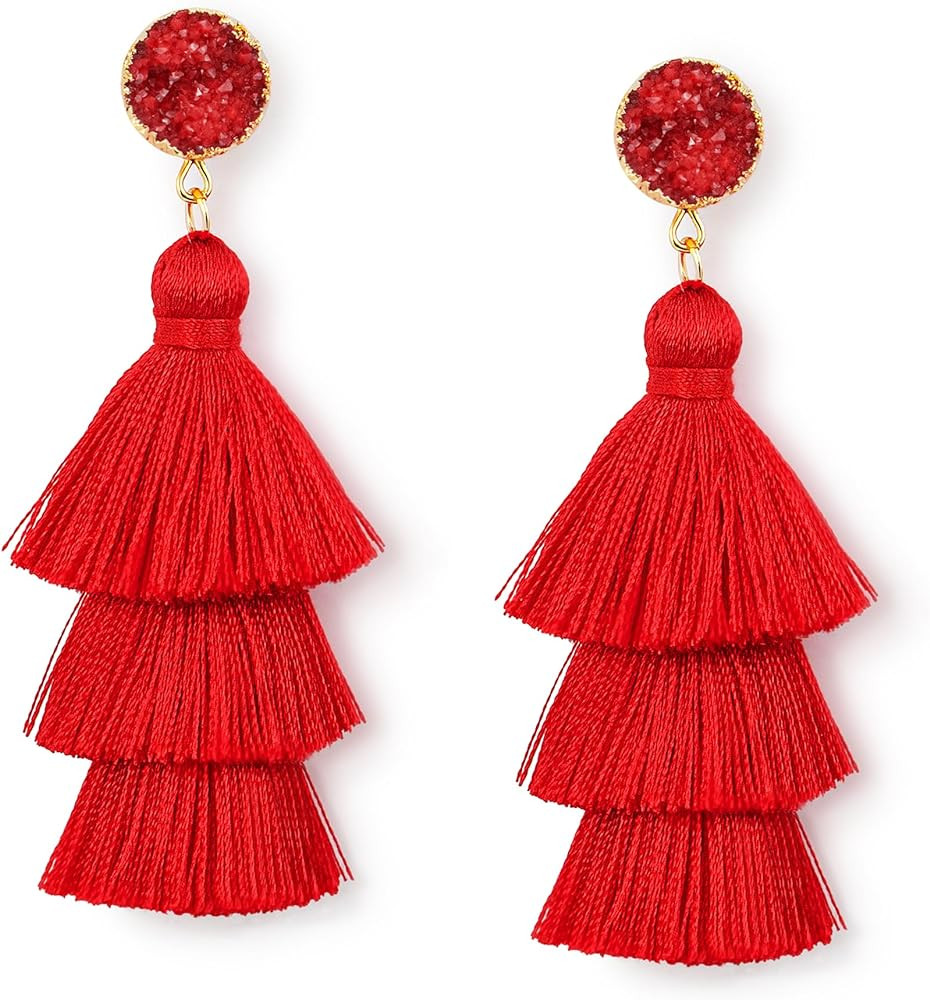 Me&Hz Colorful Layered Tassel Earrings Bohemian Statement Tiered Tassel Big Dangle Drop Earrings ... | Amazon (US)