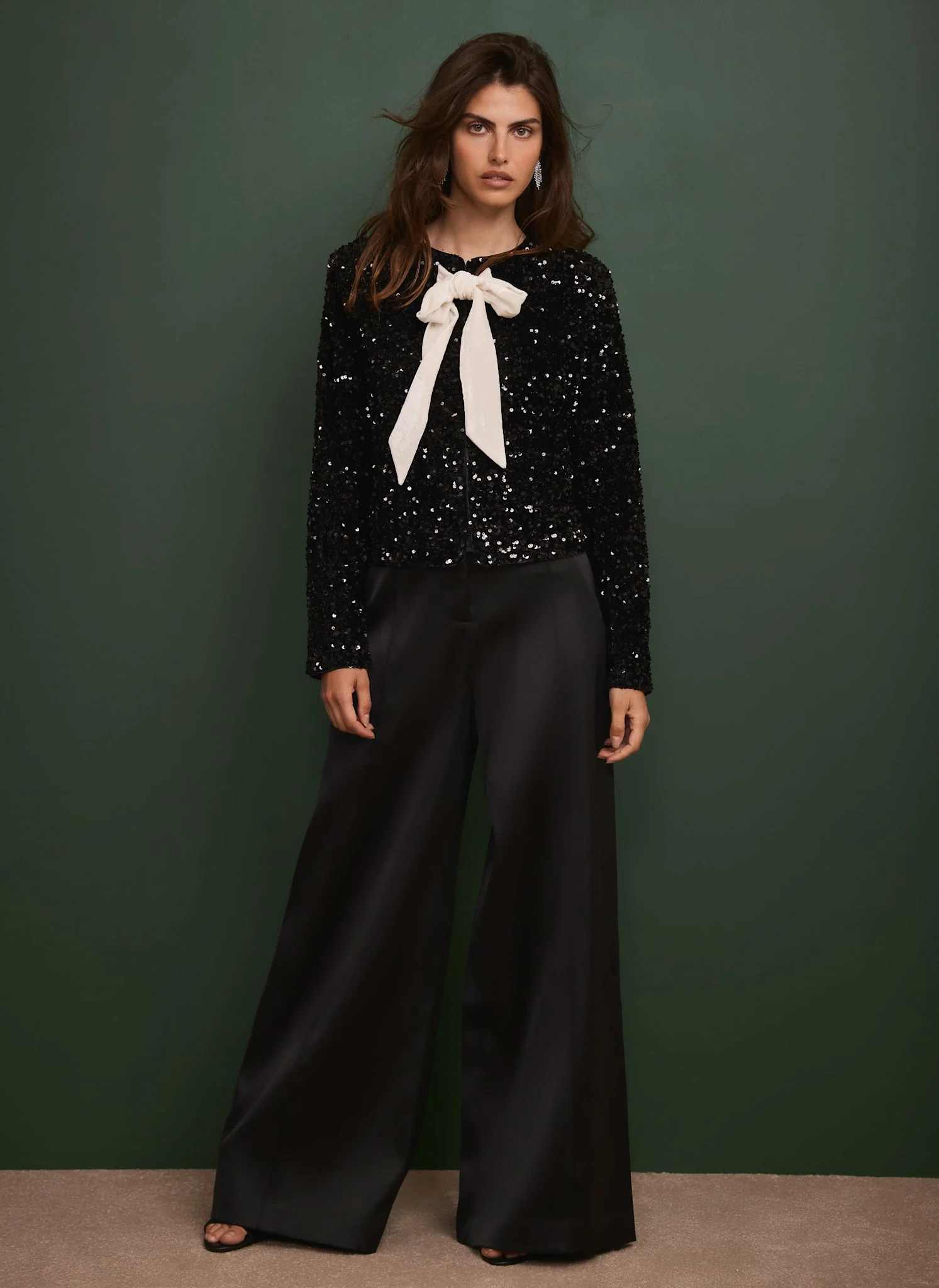 Black Satin Wide Trousers | Mint Velvet