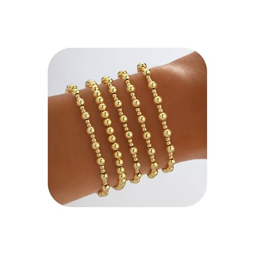 Howoo 18K Gold Plated Bracelets for Women Beaded Bracelets Stack Stretch Bead Ball Jewelry for Women Trendy | Amazon (US)