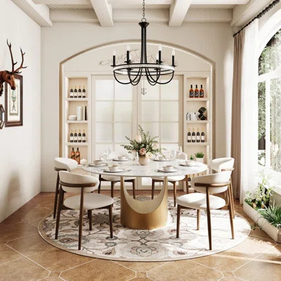 Modern Dining Table Set,  59" Round Dining Table with 6pcs Dining Chairs | Wayfair North America