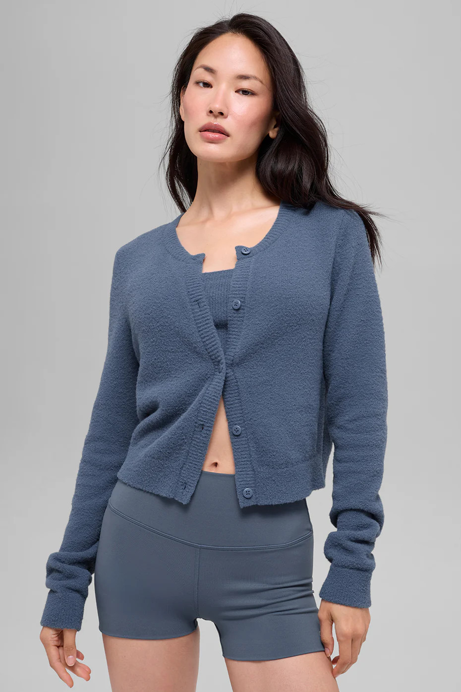ALO | Snuggle Up Sweater Cropped Cardigan Top in Bluestone, Size: Small | Alo Yoga (US)