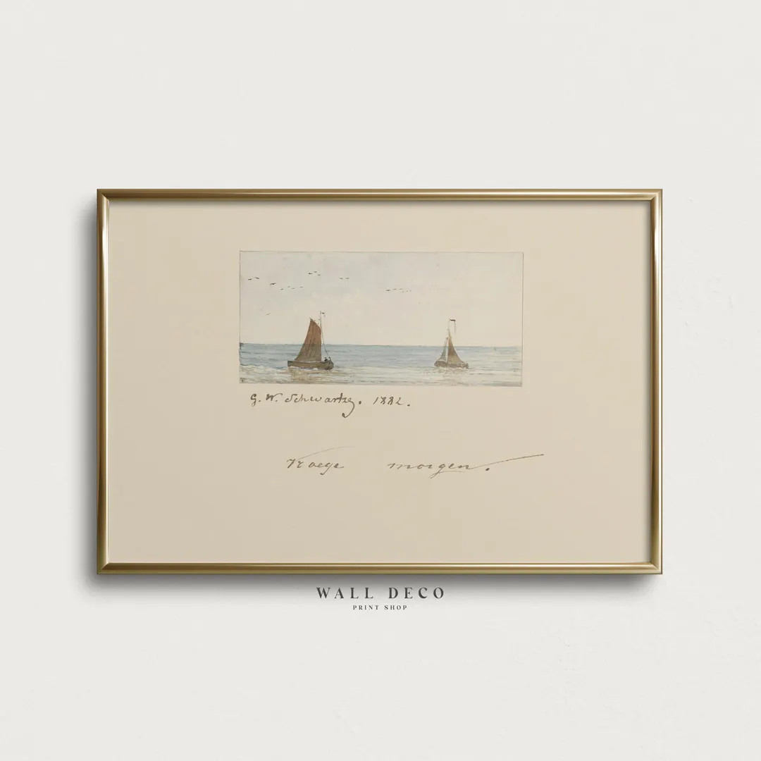 Antique Sailboat Watercolor Art Print, Vintage Seascape Minimal Drawing, Nautical Wall Decor | Etsy (Global)