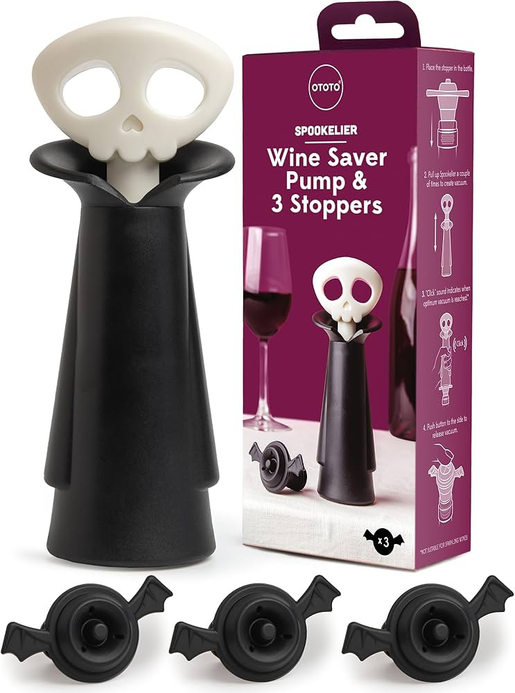 NEW!! OTOTO Spookelier Wine Saver Pump and 3 Wine Stopper - Wine Bottle Stoppers for Wine Bottles... | Amazon (US)