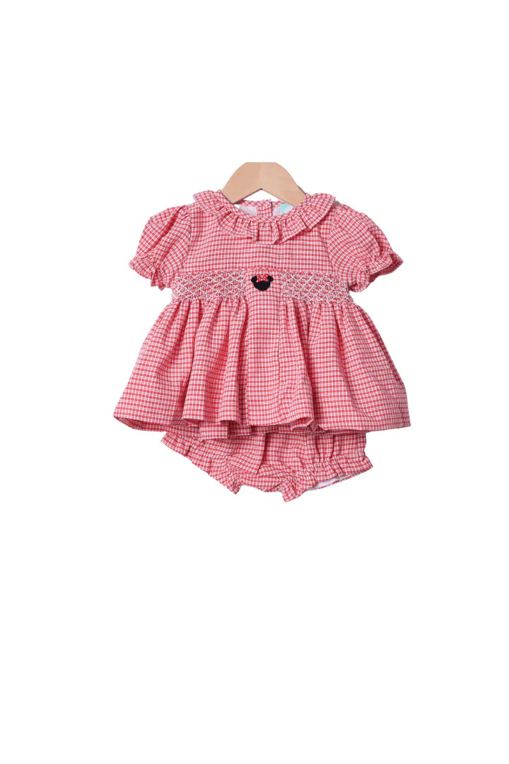 Smocked Mouse Red Seersucker Bloomer Set | The Smocked Flamingo