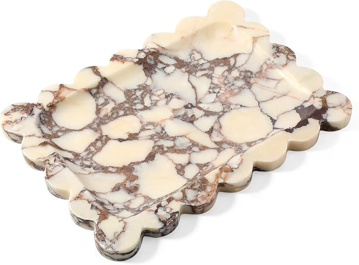 Luxury Calacatta Viola Marble Tray, 11"x8" Scalloped Marble Vanity Tray for Countertop Bathroom Kitchen Dresser, Natural Stone Tray for Jewelry Perfume Home Decor, Decorative Catchall Tray | Amazon (US)