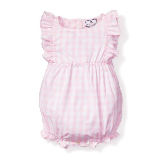 Petite Plume Baby Pink Gingham Ruffled Romper | The Tot
