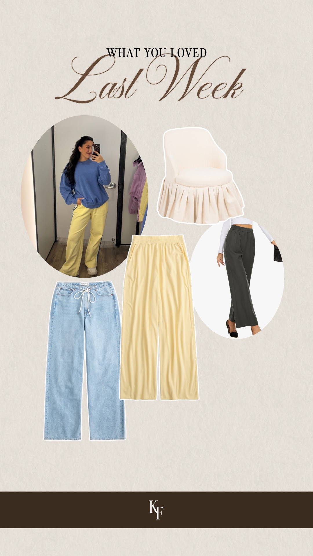 Your favorites from last week

Yellow & blue striped sweats- small
Low rise denim with tie- I get size 27
Super soft yellow sweat pants- I wear size small
Cream vanity chair for the new house!
High rise trousers

#LTKPetite #LTKWorkwear #LTKHome