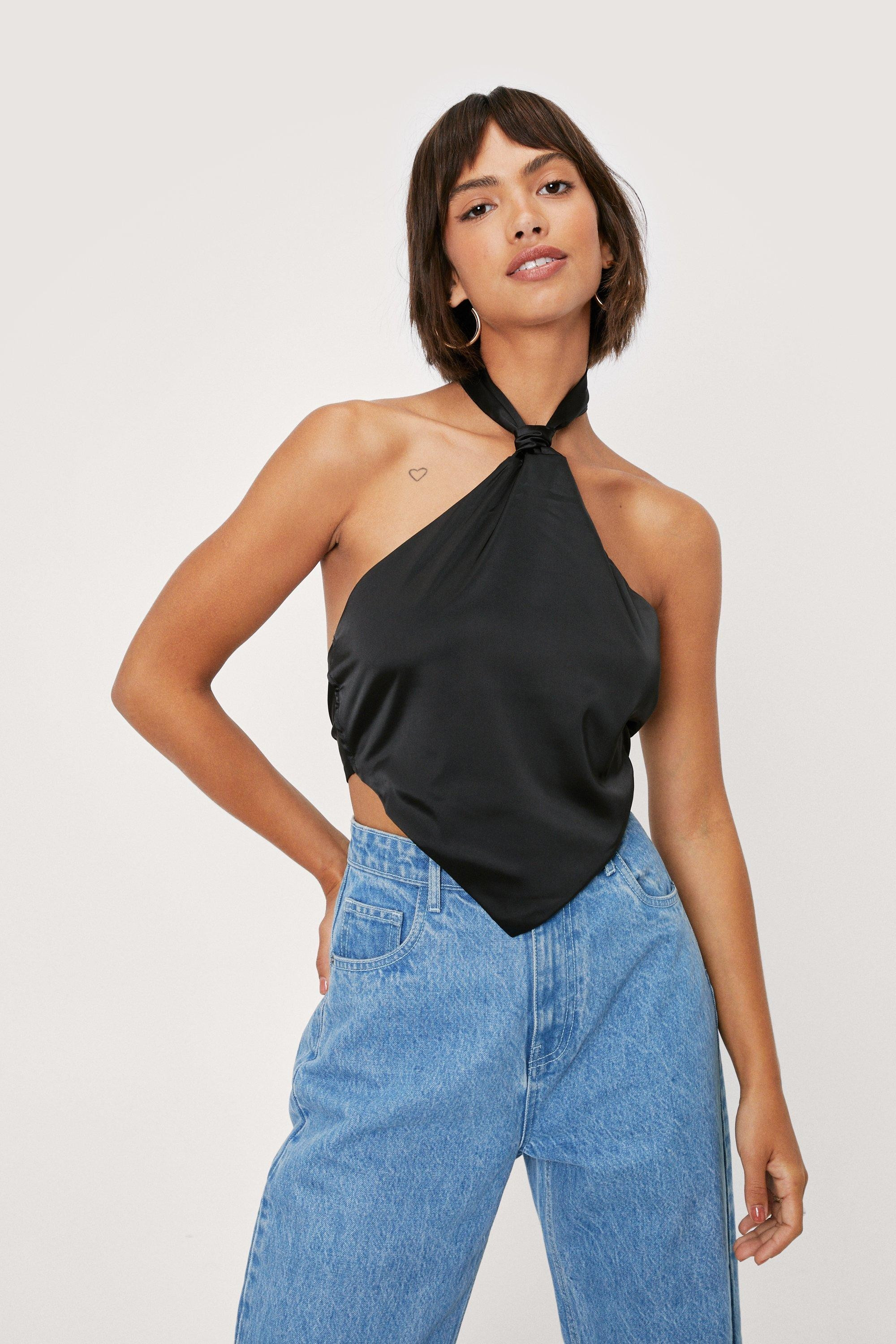 Satin Halter Neck Knot Detail Crop Top | Nasty Gal (US)