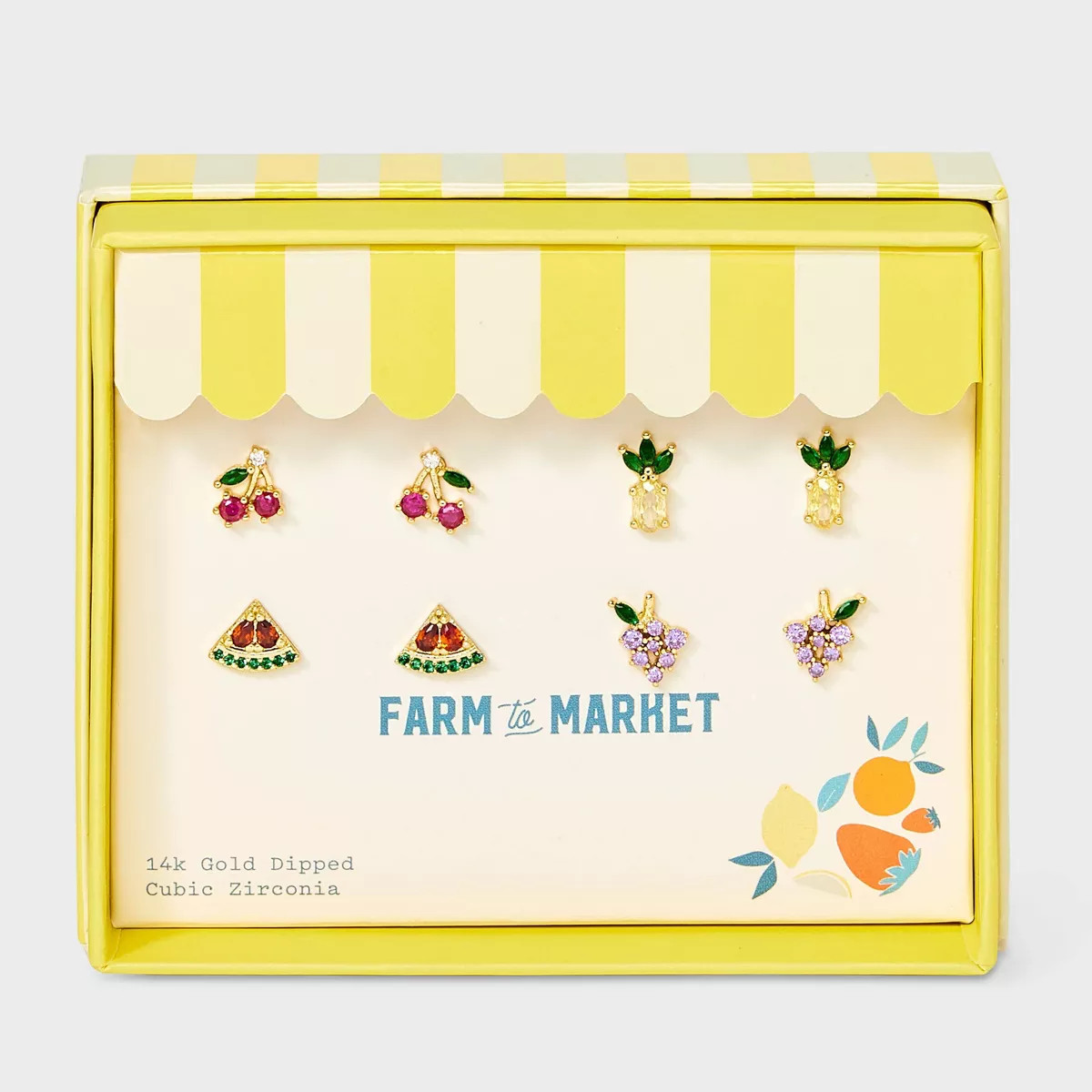 14K Gold Dipped Mini Fruit Icon Stud Earring Set 4pc - A New Day™ Gold | Target
