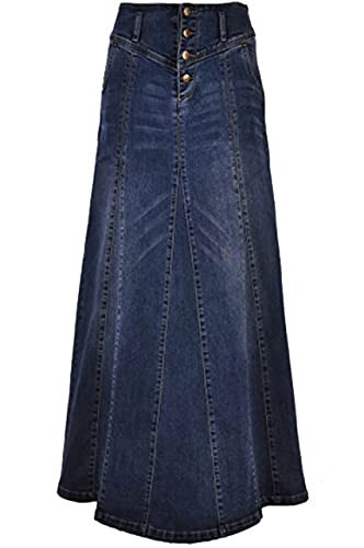 ebossy Women's High Rise Distressed Wash Denim Skirt A Line Swing Maxi Long Jean Skirts (X-Large, Dark Blue) | Amazon (US)