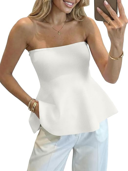 Saodimallsu Womens Peplum Tube Tops Strapless Summer Ruffle Knit Tube Vest | Amazon (US)