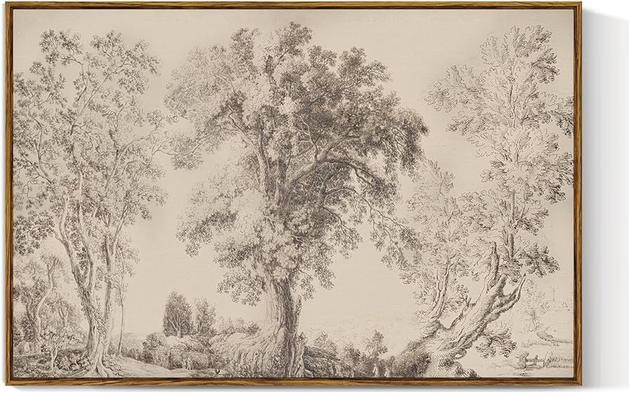 VIYYIEA Large Framed Canvas Wall Art, 24x36 Inch Vintage Tree Sketch Landscape Art Print, Neutral... | Amazon (US)