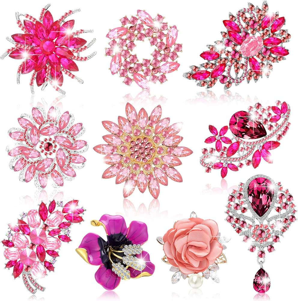 10 Pcs Brooches for Women Elegant Rhinestone Bouquet Brooch Pin Crystal Flower Brooch Pink snowfl... | Amazon (US)