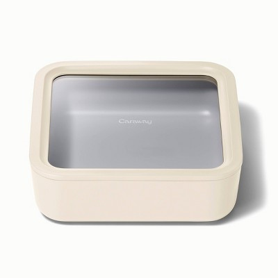 Caraway Home Large Ceramic Coated Glass Food Storage Container Cream | Target