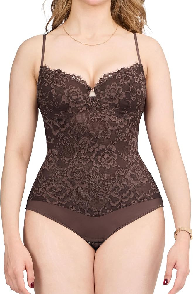 Sexy Lace Bodysuit for Women Tummy Control Shapewear Corset Tops | Amazon (US)