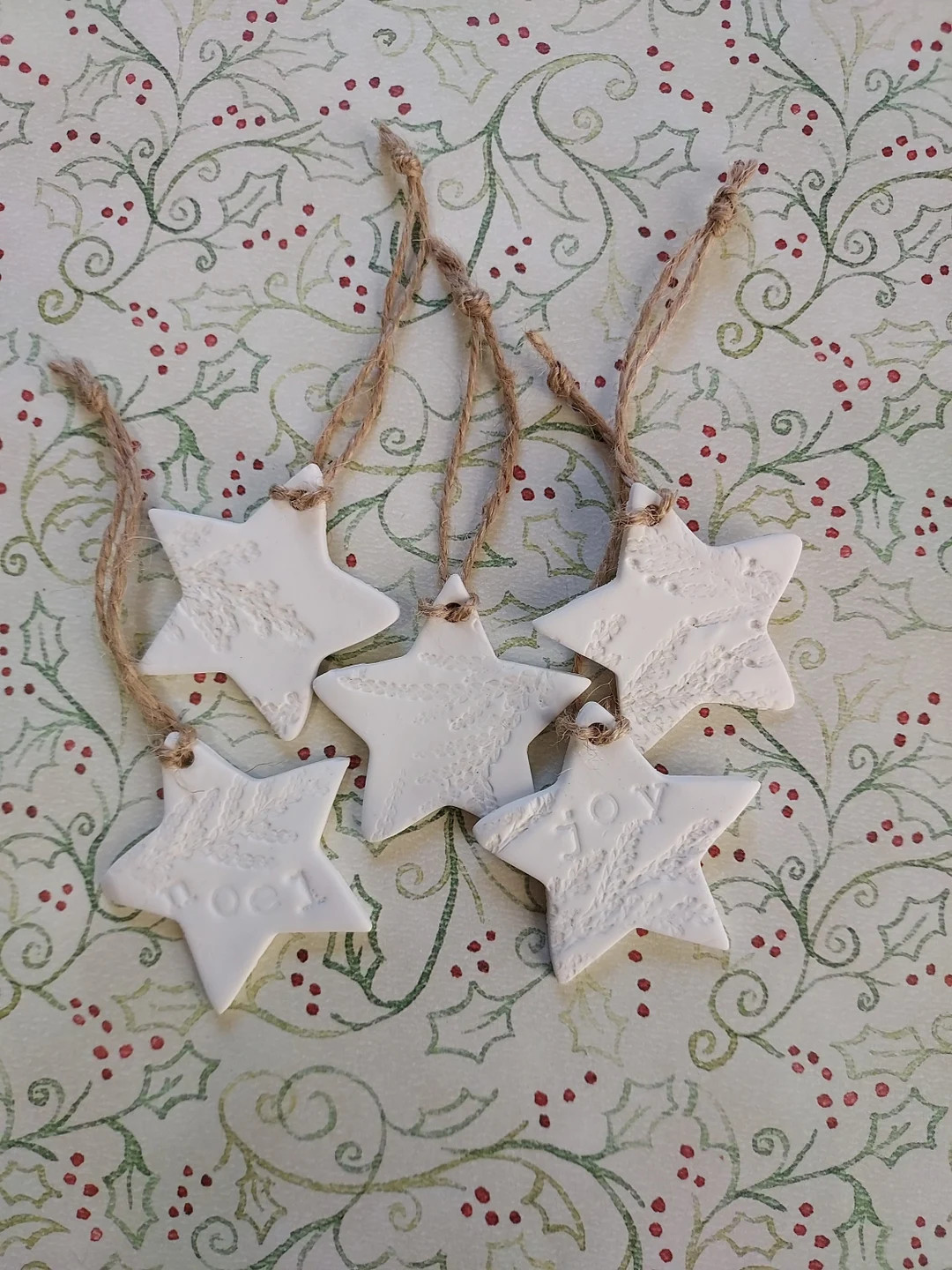 Rustic Cedar Star Clay Ornaments set of 5 - Etsy | Etsy (US)