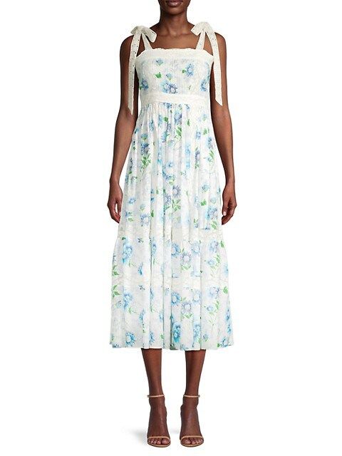 Ayala Tie-Shoulder Lace-Trim Midi-Dress | Saks Fifth Avenue