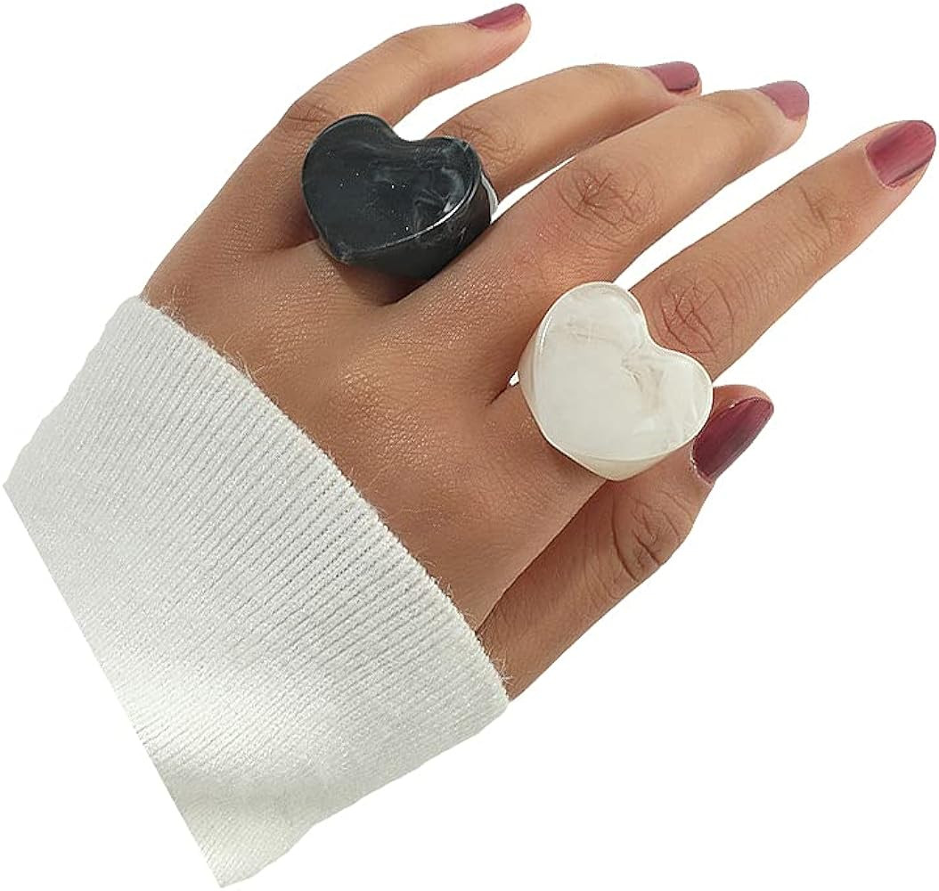 Acrylic Heart Shaped Chunky Rings Set Black White Heart Resin Pull Finger Rings Thick Ring Colorf... | Amazon (US)