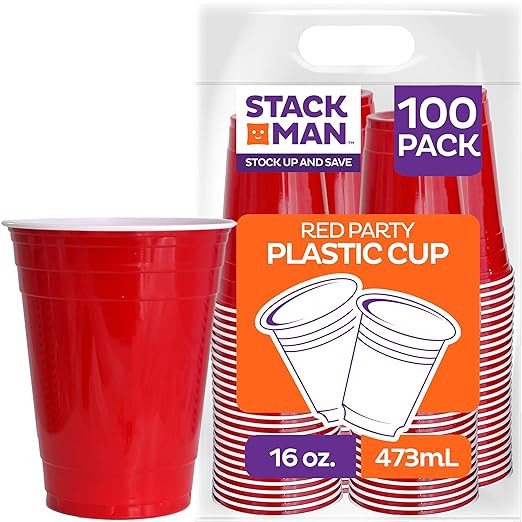 Red Cups - Party Cups - Disposable Plastic Cups [16 oz - 100 Pack] Fun & Durable Party Cups for D... | Amazon (US)