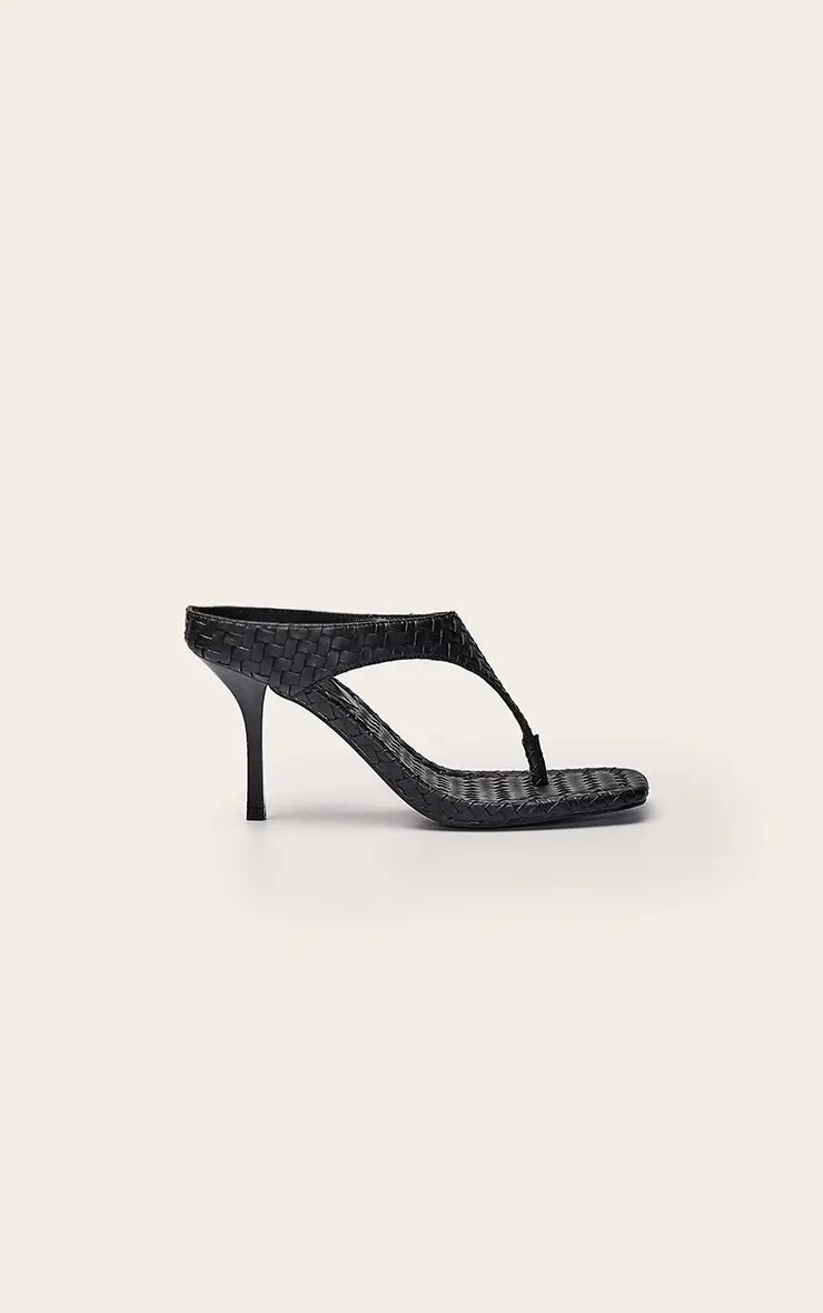 Shoes | Black Weave Square Toe Thong Mule | PrettyLittleThing | PrettyLittleThing UK