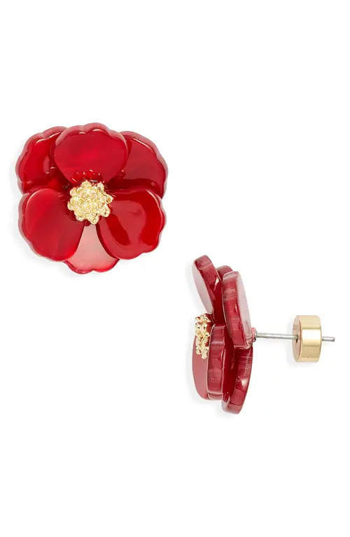 Nordstrom Floral Statement Stud Earrings in Dark Red- Gold at Nordstrom | Nordstrom