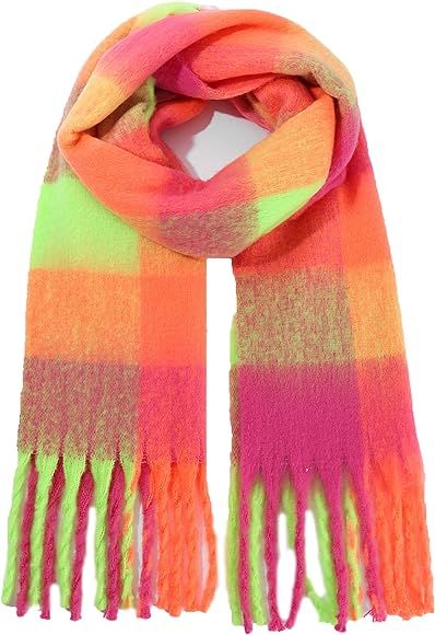 LUXPHANT Winter Scarf for Women Cashmere Large Chunky Plaid Colorful Scarf Thick Warm Blanket | Amazon (US)