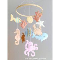Pastel Colors Under The Sea Baby Mobile - Ocean Nautical Wooden Hoop | Etsy (US)