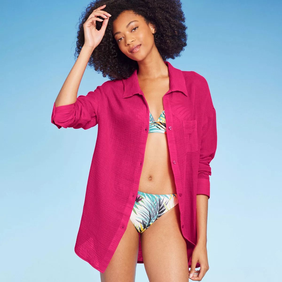 Women's Button-Up Cover Up Shirtdress - Shade & Shore™ Light Blue S | Target