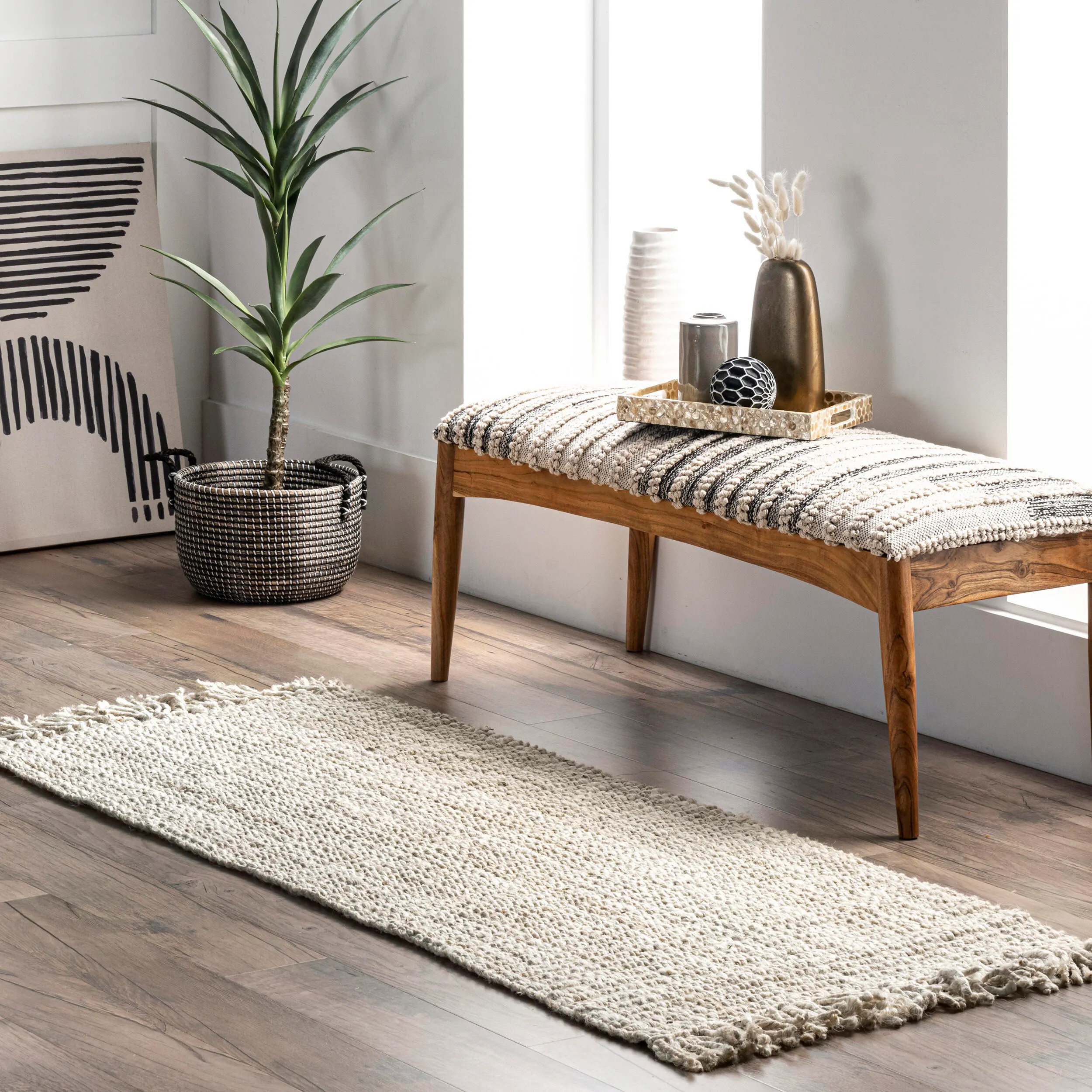 Nuloom Daniela Farmhouse Chunky Jute Runner Rug, Off White | Ashley