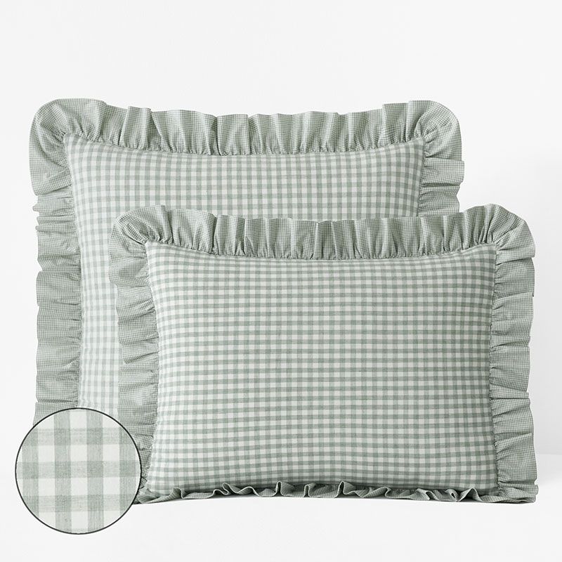Gingham Classic Cool Melange Cotton Percale Sham - Sage, Standard | The Company Store