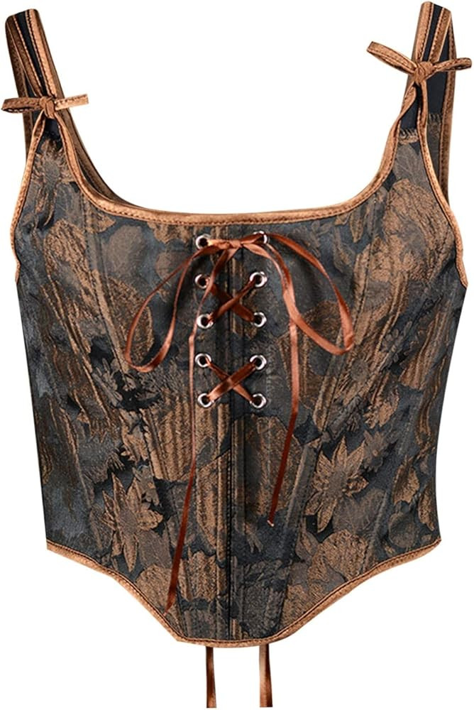 Women's Renaissance Corset Crop Top Vintage Y2k Fashion Floral Print Bustier Party Cropped Vest Lace | Amazon (US)