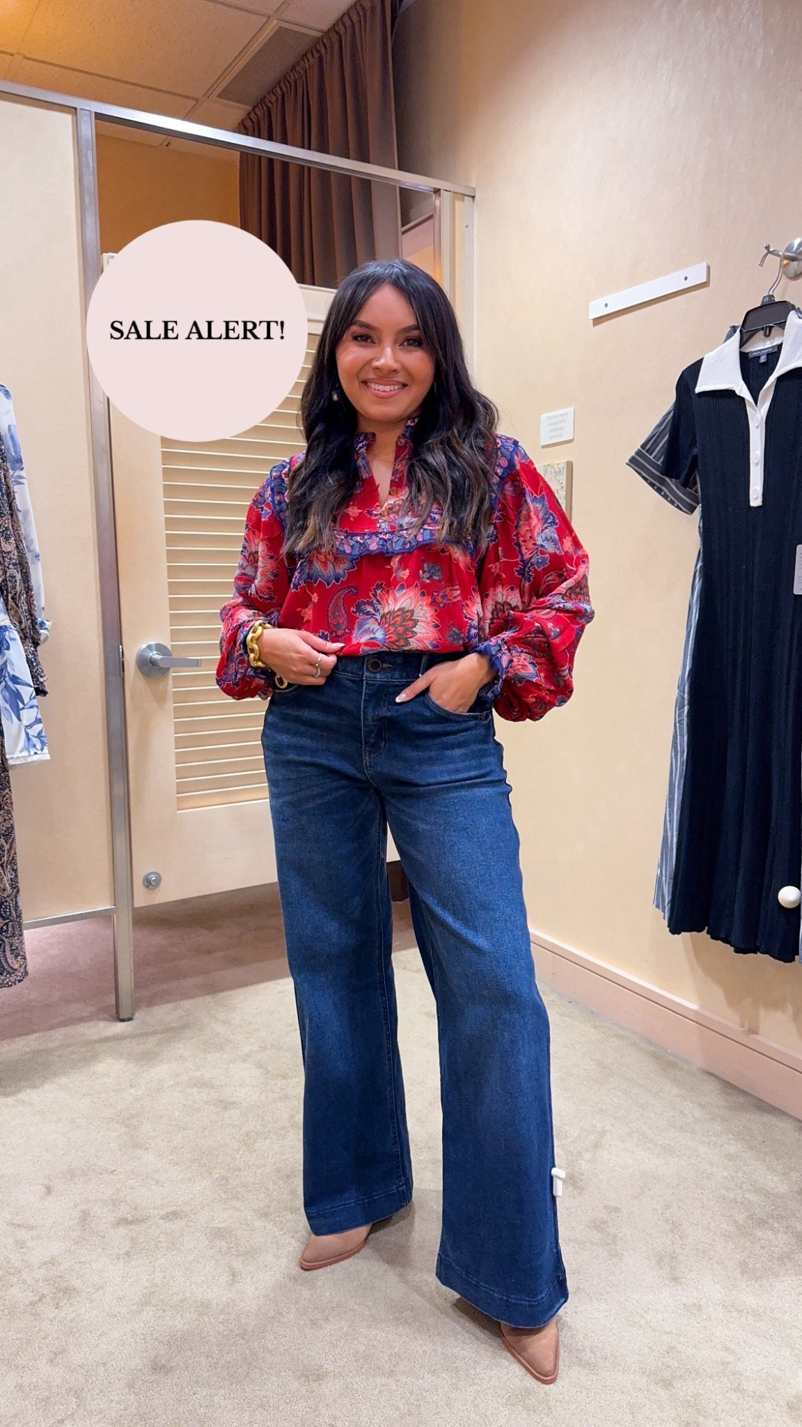 Red and blue paisley top size xs here but would prefer size xxs 
Jeans - I”m wearing size 2 regular here but would definitely need a petite size! I find that flare jeans in this brand run big so I’m ordering a 0 petite 
Boots size 6 - I like to size up a half size in boots so I have room to wear thicker socks in the cooler weather 

#LTKPetite #LTKStyleTip #LTKSaleAlert