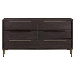 Yvette Rustic Dark Brown Reclaimed Pine Wood Gold Iron 6 Drawer Double Dresser | Kathy Kuo Home