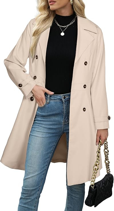 Simplee Womens Trench Coat Double-Breasted Long Dressy Windbreaker Overcoat Fall Winter Outerwear | Amazon (US)