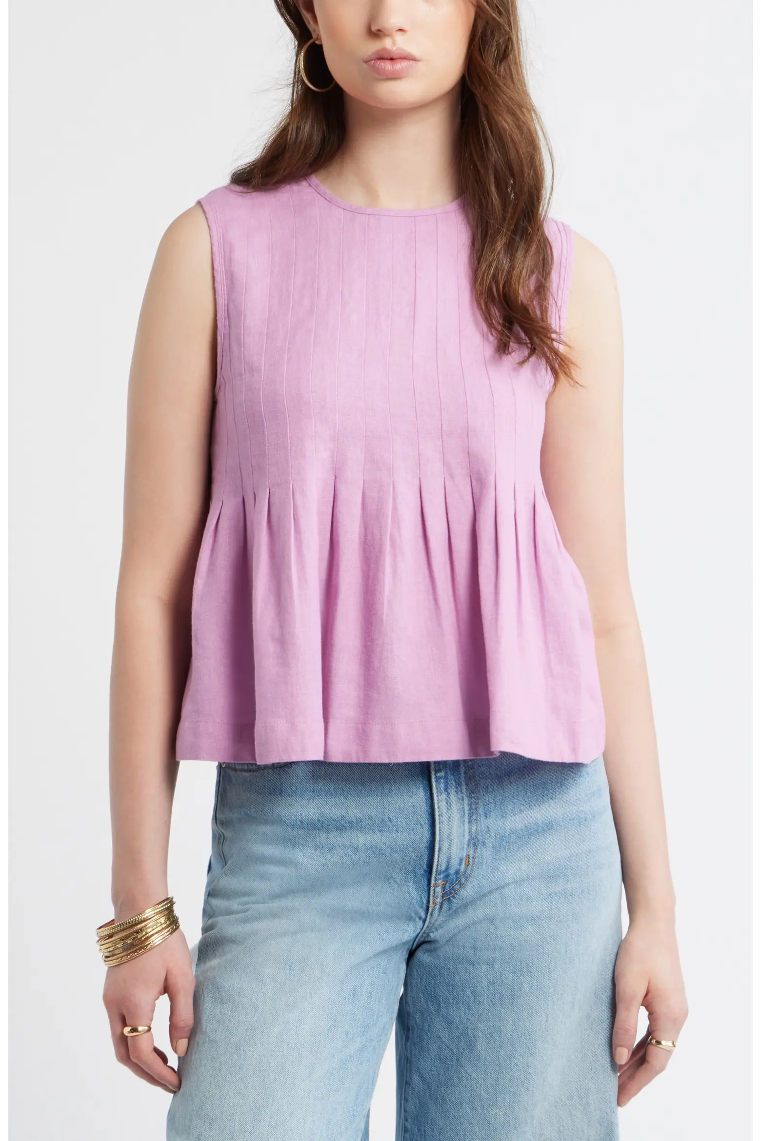 Sleeveless Pleated Linen Blend Top (Women) | Nordstrom | Nordstrom