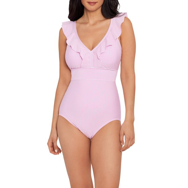 Time and Tru Women?s Fleur Seersucker Stripe One Piece Swimsuit | Walmart (US)