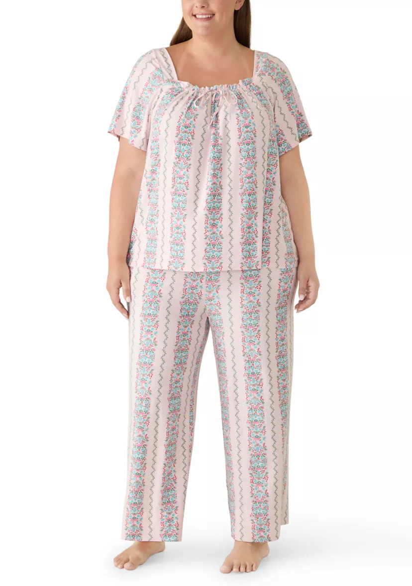 Women's Short Sleeve Flowy Top and Pants Pajama Set | Belk