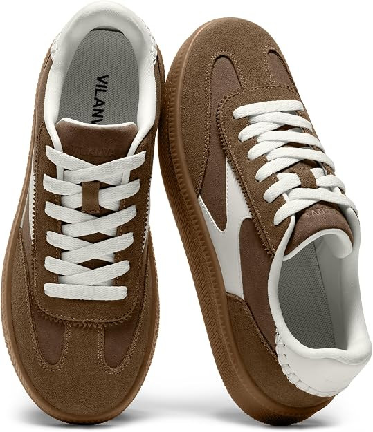 Vilanva Women's Fashion Sneakers Casual Tennis Shoes with Genuine Suede Classic Retro Gum Sole Wa... | Amazon (US)