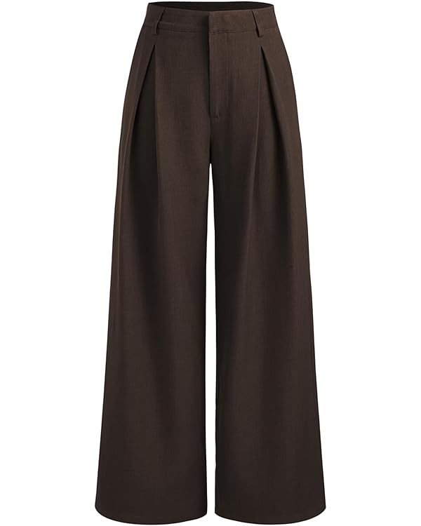 CIDER Wide Leg Pants Woman Straight Leg Trousers Casual Mid Waist Pants Office Work Pants with Po... | Amazon (US)