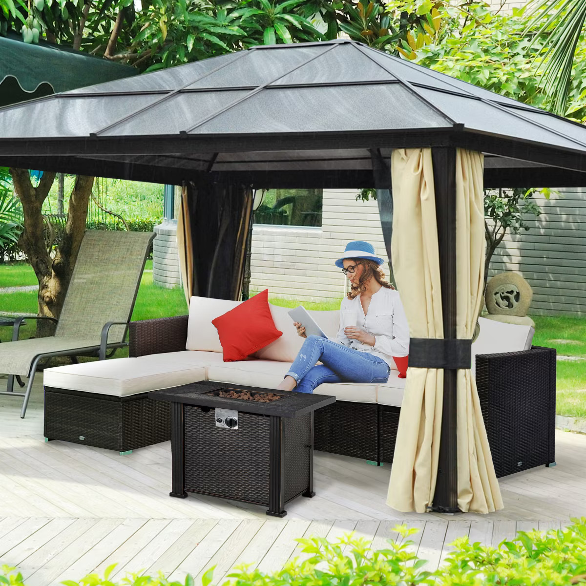 Outsunny 30 Inch Fire Pit Table, Propane Fire Table, 50,000BTU Auto Ignition Gas Firepits for Out... | Target