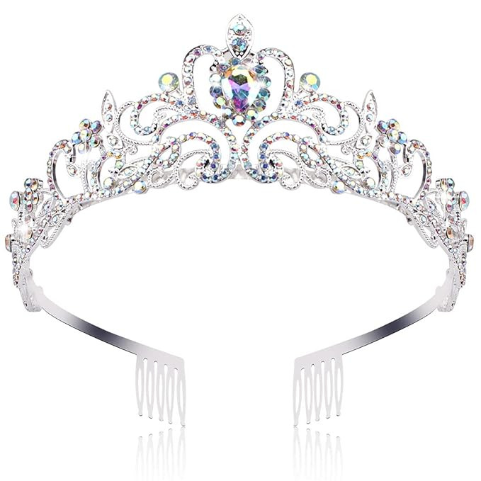Silver Tiara and Crown for Women，Jeweled Elegant AB Rhinestones Princess Tiara Costume with Com... | Amazon (US)