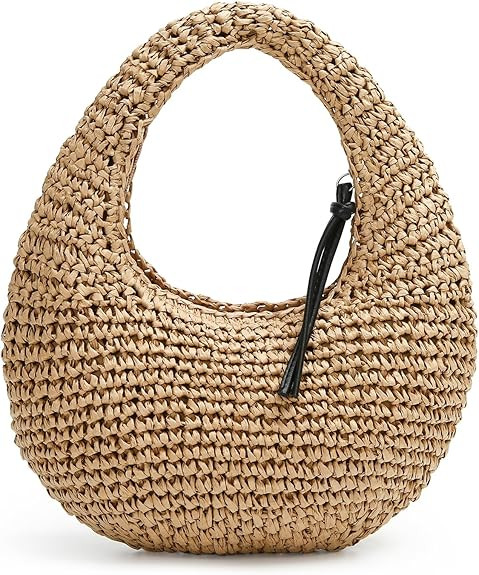 Herald Crescent Straw Handmade Shoulder Handbag for Women, Summer Beach Hobo Raffia Woven Underar... | Amazon (US)