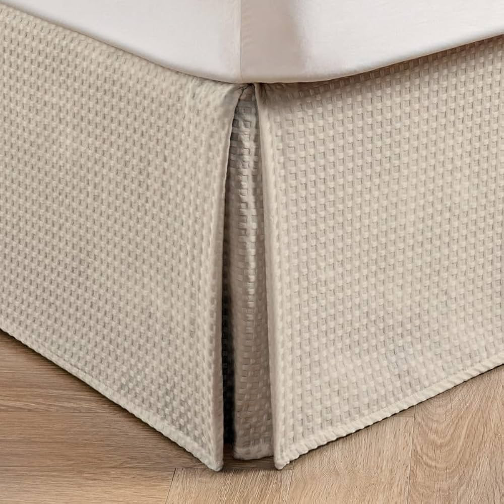 Pleated Waffle Weave Bed Skirt, Tailored Dust Ruffle 16 Inch Drop Easy Fit, Machine Washable (Cre... | Amazon (US)