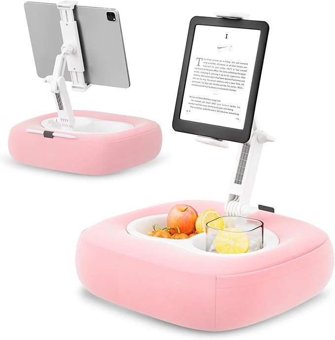 Tablet Pillow Stand, Adjustable Kindle Holder with 2 Snack Bowls, 360° Adjustable iPad Stand for... | Amazon (US)